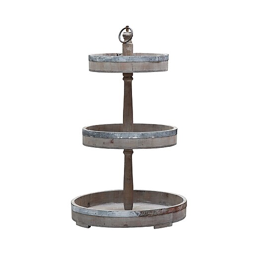 Storied Home Decorative Wood & Tin 3-Tier Tray, Silver (DE0574