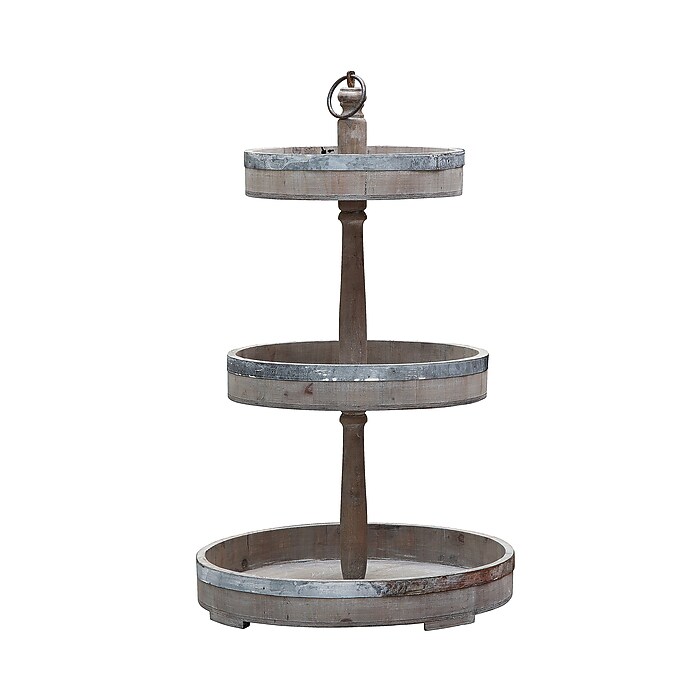 Storied Home Decorative Wood & Tin 3-Tier Tray, Silver (DE0574