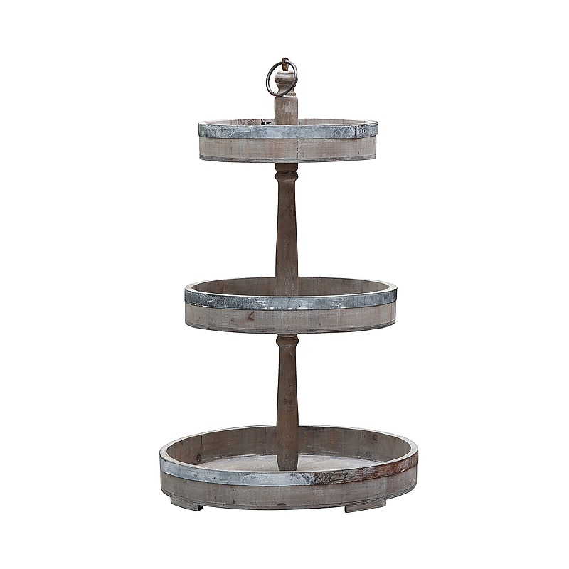 Storied Home Decorative Wood & Tin 3-Tier Tray (DE0574) image 1