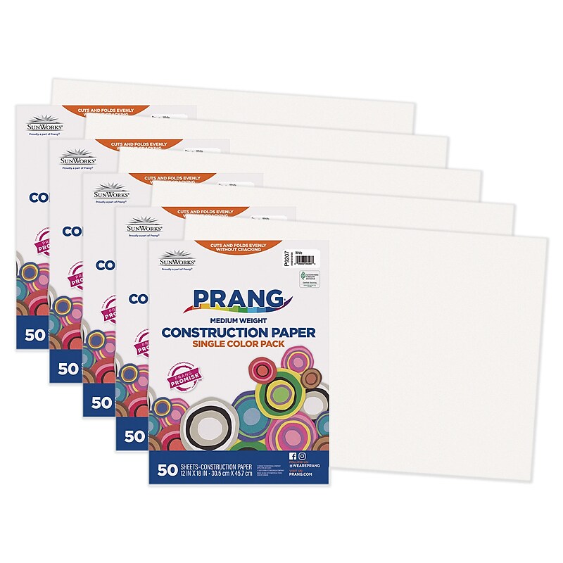 Prang 12" x 18" Construction Paper, White, 50 Sheets/Pack, 5 Packs/Bundle (PAC9207-5) image 1