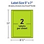Avery Laser/Inkjet Multipurpose Rectangle Labels, 5" x 7", Bright Green, 80/Pack (94258)~#|#~4D0E202B-77F5-4580-99C295267916F533_sc7