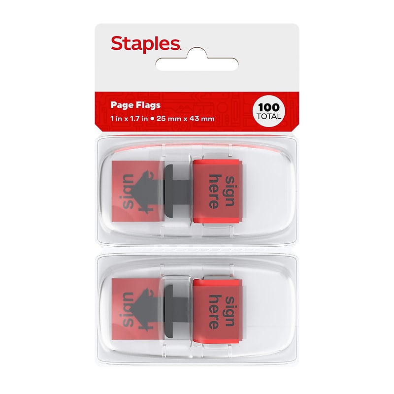 Staples Stickies Sign Message Flags, Red, 1" Wide, 100/Pack (14112) image 1