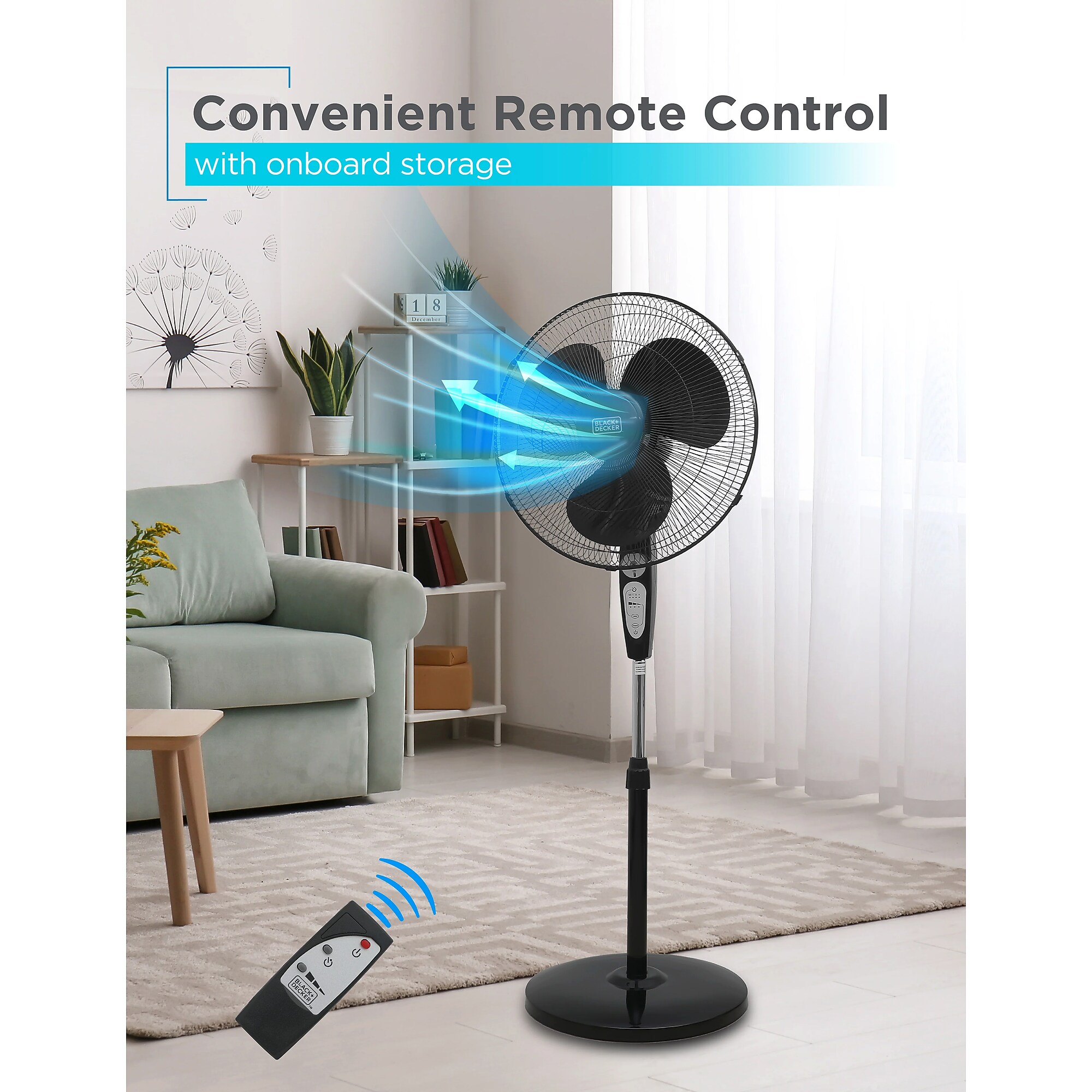 Black & Decker 18″ Oscillating Pedestal Fan with Remote, 3-Speed, Black (BDSF18MB) Sansujyuku sansujyuku.com