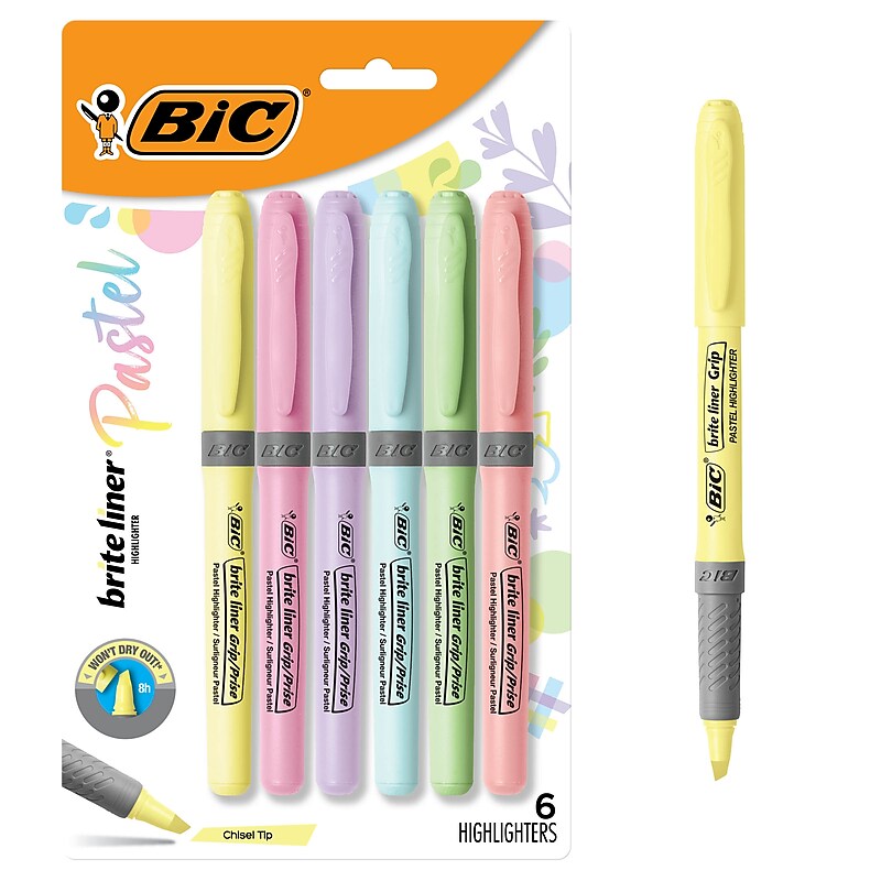BIC Brite Liner Stick Highlighter with Grip, Chisel Tip, Assorted Colors, 6/Pack (GBLDP61-AST ) image 1
