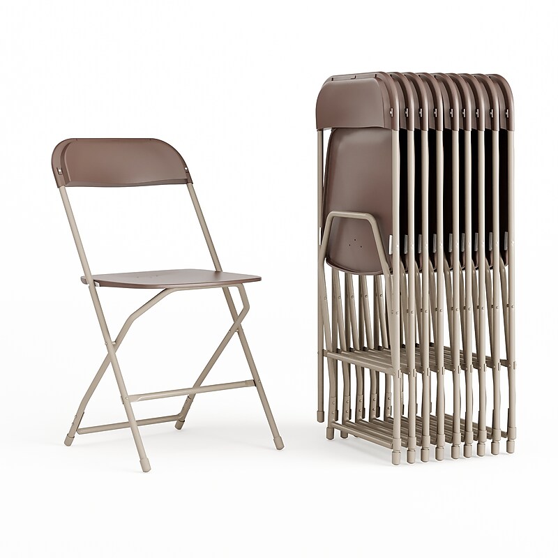 Flash Furniture HERCULES™ Plastic Armless Folding Chair, Premium Brown, 10/Pack image 1