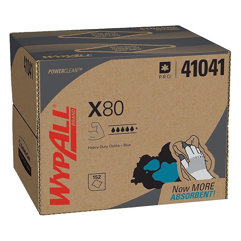 WypAll PowerClean X80 Fabric Cleaning Wipers, 16.8" x 12.5", Blue, 152 Wipers/Box (41041) image 1