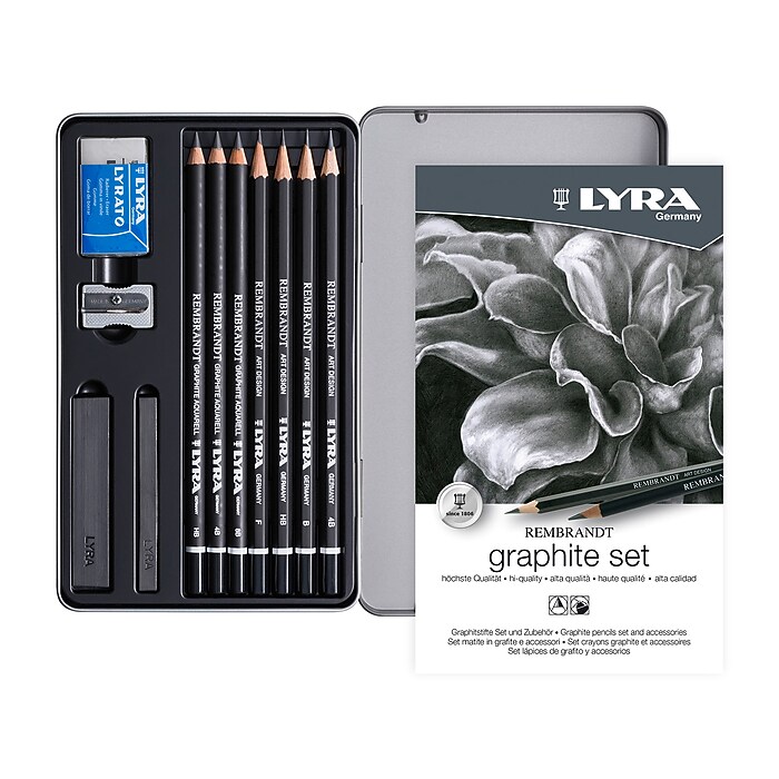 Lyra Rembrandt Graphite Sketching Set Tin, Assorted Colors, 11