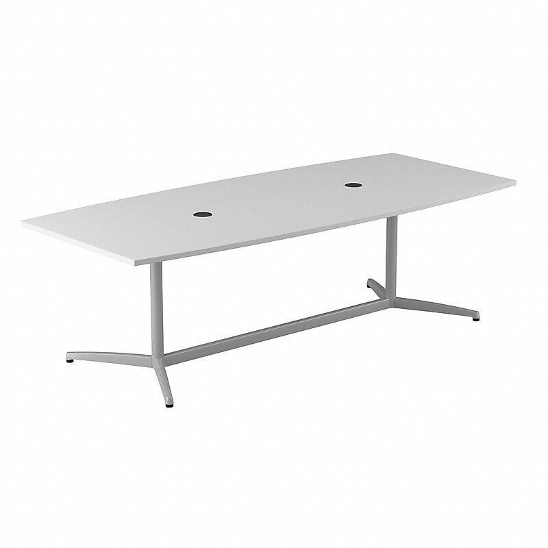 Bush Business Furniture 96W x 42D Boat Shaped Conference Table with Metal Base, White (99TBM96WHSVK) image 1