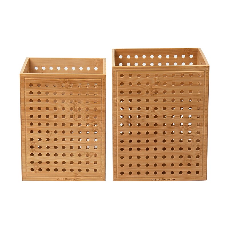 Mind Reader Lattice Collection Bamboo Wastepaper Basket Set, 1.9 and 2.6 Gallon, Brown (2LATGARB-BRN) image 1