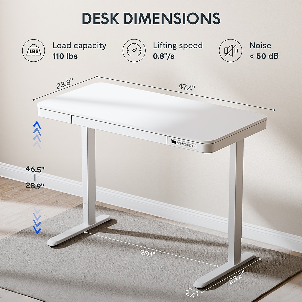 Desk dimensions illustration with measurements in inches