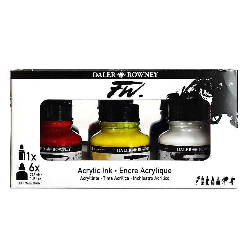 Daler-Rowney FW Acrylic Ink, Assorted Colors, 29.5ml, 7/Set (DRW160100007) image 1