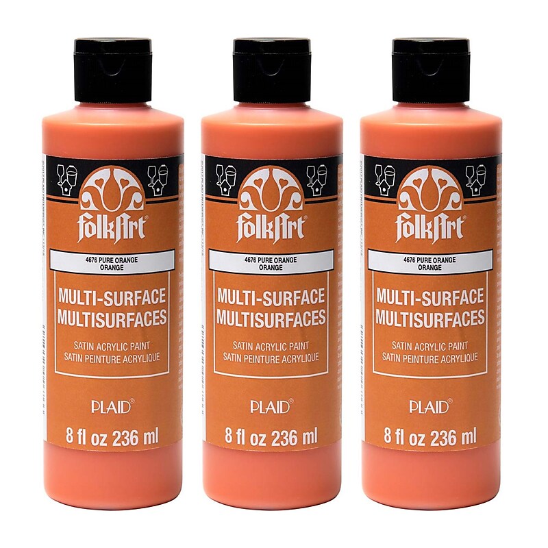 FolkArt Acrylic Paint Multi-Surface Satin, 8oz., Pure Orange, 3/Pack(FLK4676-3) image 1