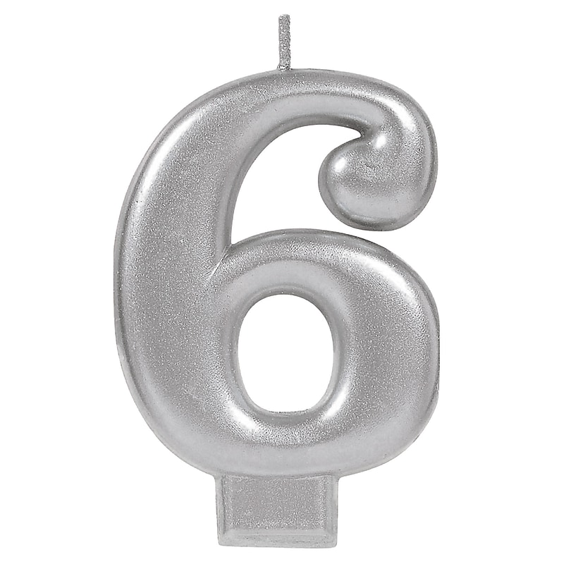 Party City Number 6 Birthday Candle, Silver (AM170582) image 1