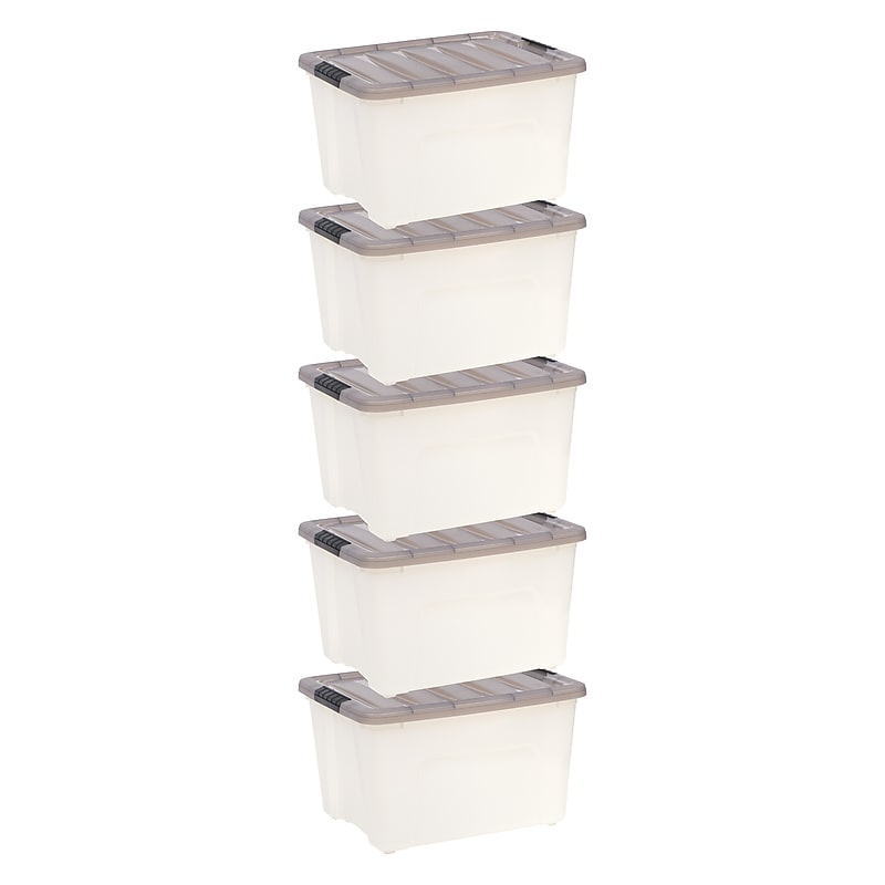 Iris 40 Quart Storage Bin with Latching Lid, Plastic, Clear, 5/Pack (500147) image 1