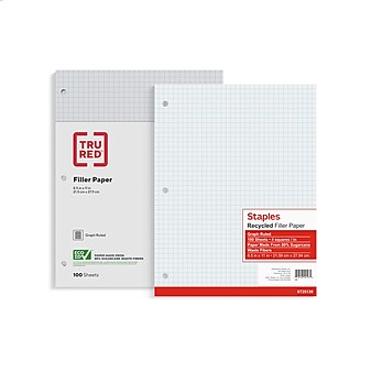Staples Graph Ruled Filler Paper, 8.5" x 11", White, 100 Sheets/Pack (TR25139)