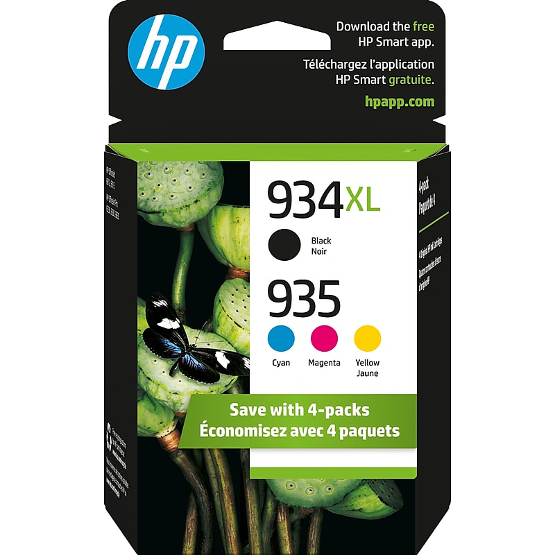 HP 934XL/935 Black High Yield and Cyan/Magenta/Yellow Standard Yield Ink Cartridge, 4/Pack (N9H66FN#140) image 1