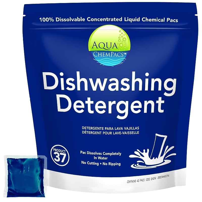 Diversey Aqua Chempacs Dishwashing Detergent, Lemon Scent, 40 Pacs/Bag (9320847) image 1