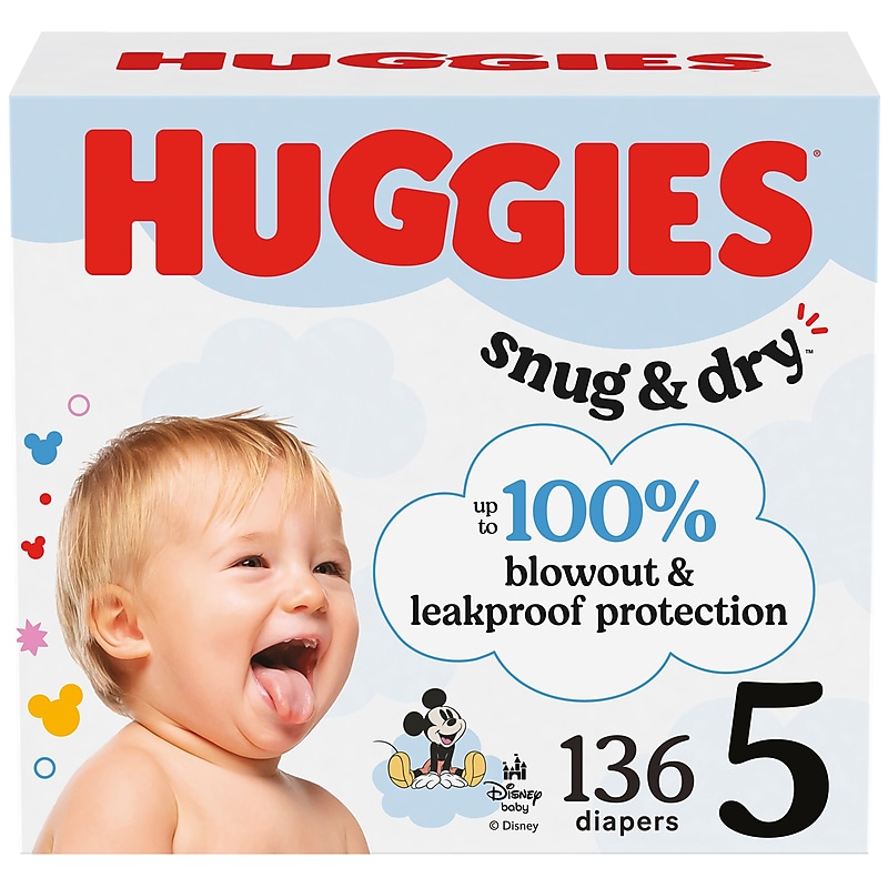 Huggies Snug & Dry Baby Diapers, Size 5, 136/Carton (51517/56458) image 1