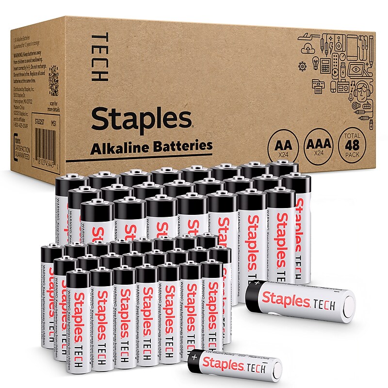 Staples TECH AAA/AA Alkaline Battery, 48 Pack (ST63257-CC) image 1