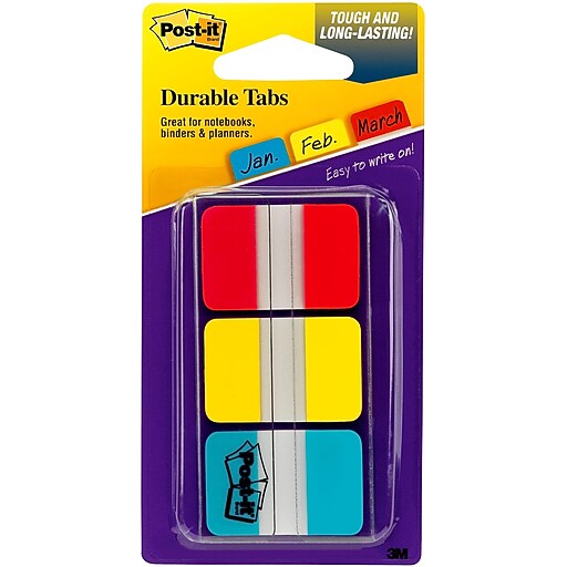 Postit Tabs, 1" Wide, Solid, Assorted Colors, 66 Tabs/Pack (686RYB