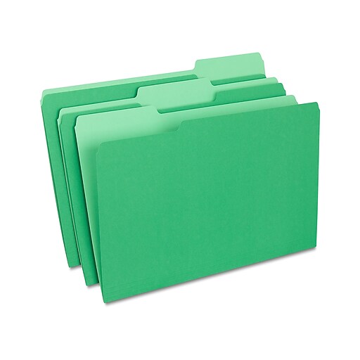 Staples File Folders, 1/3Cut Tab, Legal Size, Green, 100/Box (ST224584CC) Staples