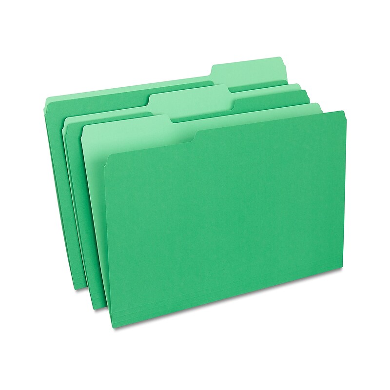 Staples File Folders, 1/3-Cut Tab, Legal Size, Green, 100/Box (ST224584-CC) image 1