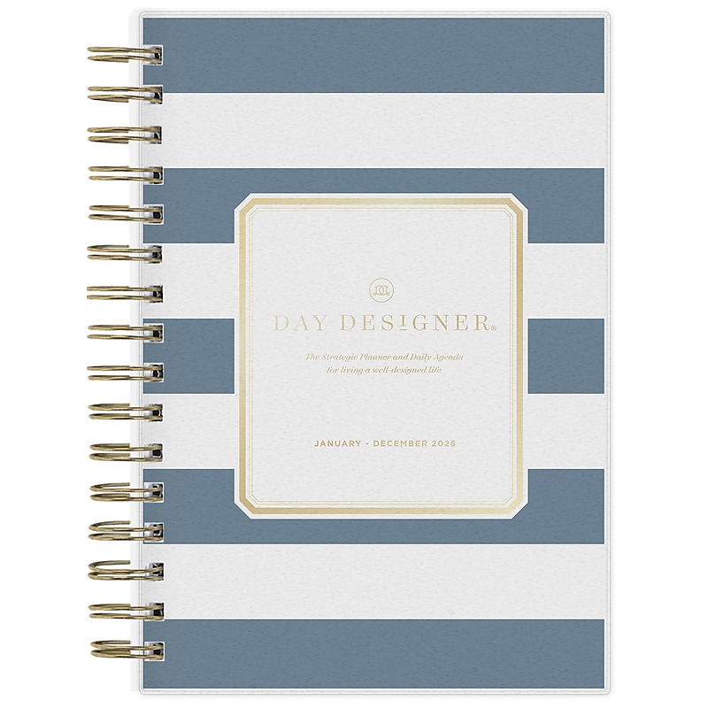 Planning Calendar DD Rugby Stripe Navy Frosted PP 5x8 RY26 Daily/Mthly Safety Wirebound - image 1