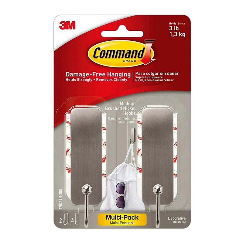Command Medium Decorative Hooks, 3 lb., Silver, 2/Pack (17034BN-2ES) image 1