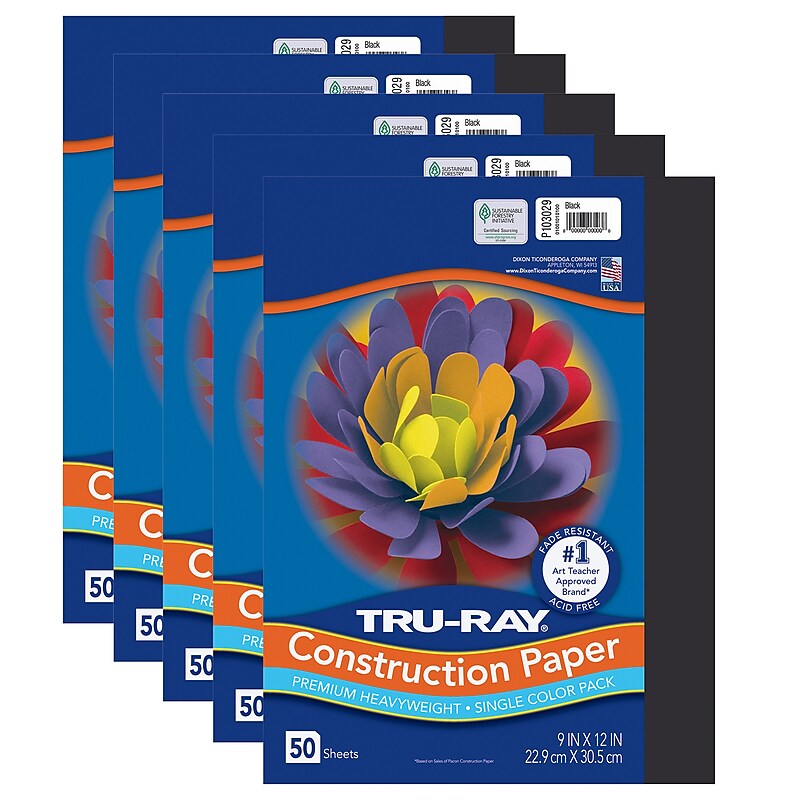 Tru-Ray 9" x 12" Construction Paper, Black, 50 Sheets/Pack, 5 Packs/Bundle (PAC103029-5) image 1