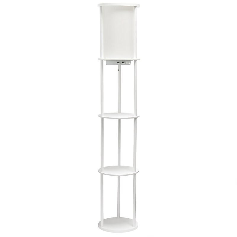 Simple Designs Etagere Organizer Storage 62.5" Floor Lamp with 2 USB Charging Ports and 1 Charging Outlet, White (LF2010-WHT) image 1
