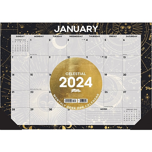 2024 Willow Creek Celestial 17" x 12" Monthly Desk Pad Calendar, Black