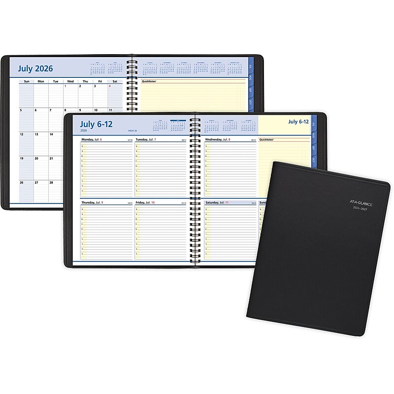 2026-2027 AT-A-GLANCE QuickNotes 8" x 10" Academic Weekly & Monthly Planner, Faux Leather Cover, Black (76-11-05-27) image 1