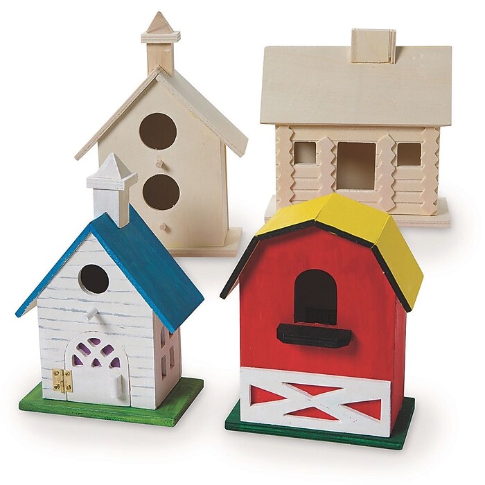 S&S Unfinished DIY Wood Birdhouses Kit, 4/Pack (WD7636) | Staples