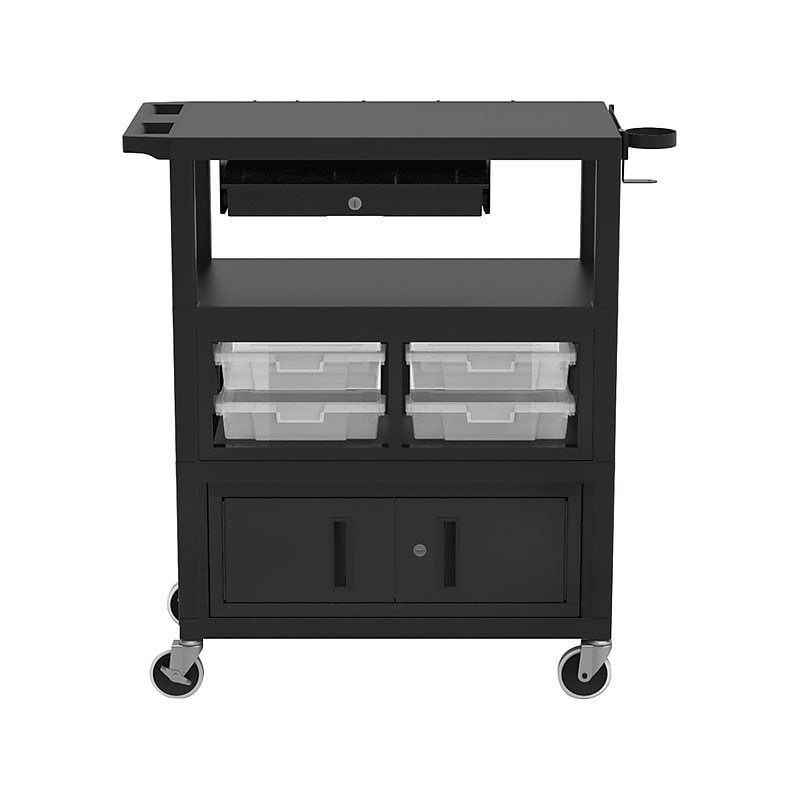 Luxor Mobile Deluxe Teacher Cart with Swivel Wheels, Black/Gray (ECMBSKBC-B) image 1