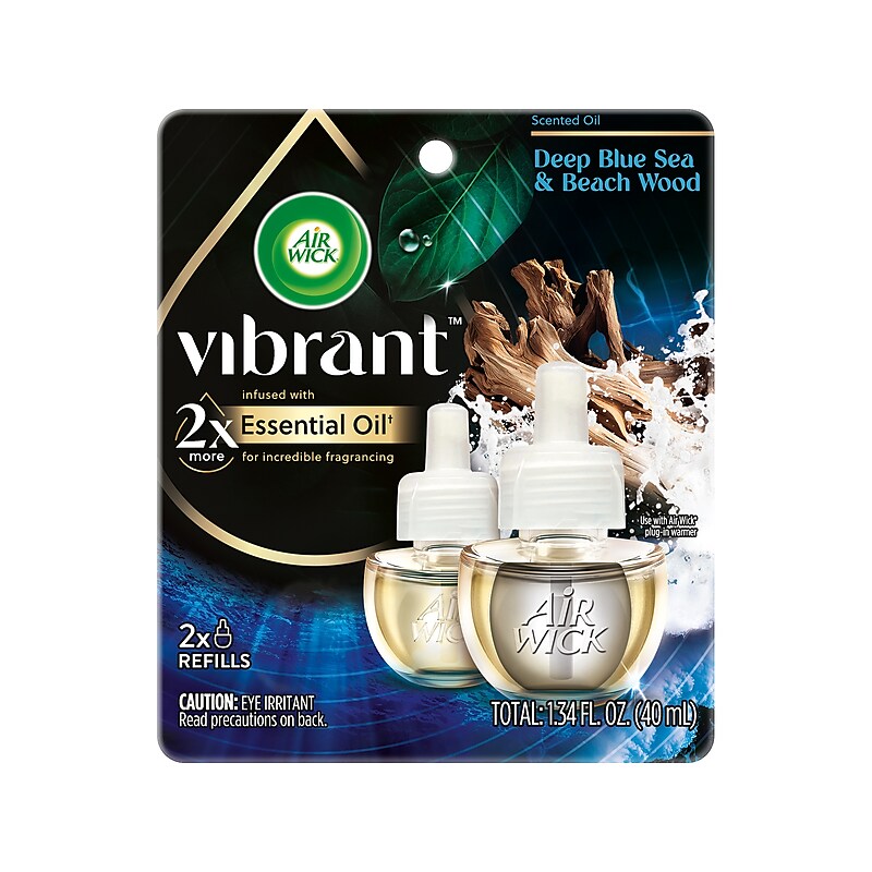 Air Wick Vibrant Scented Oil Warmer Refill, Deep Blue Sea & Beach Wood, 0.67 Fl. Oz., 2/Pack (62338-00123) image 1
