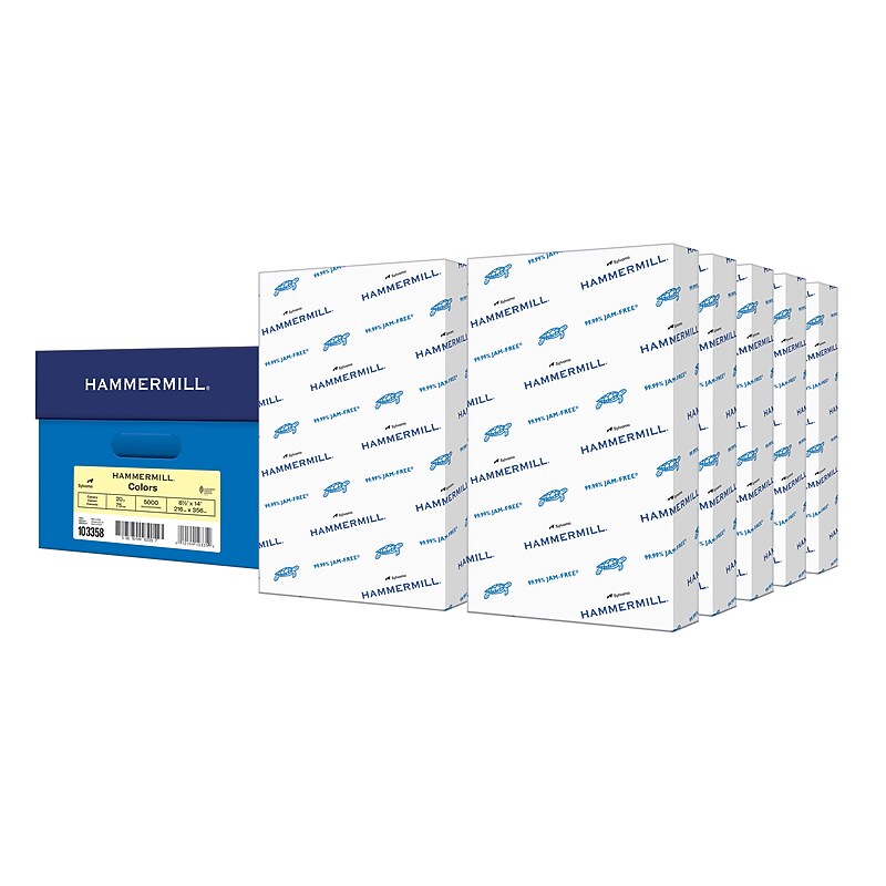 Hammermill 8.5" x 14" Color Copy Paper, 20 lbs., Canary, 500 Sheets/Ream, 10 Reams/Carton (103358) image 1