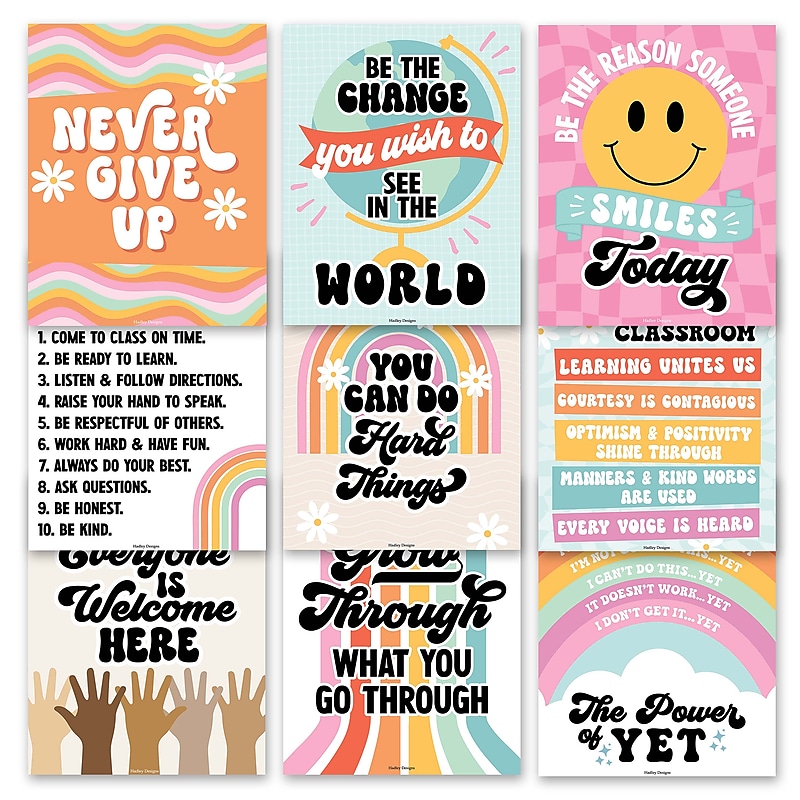 Hadley Designs 14" x 11" Retro Growth Mindset Classroom Decor Posters, 9/Set (HDDX004ACAK3H) image 1