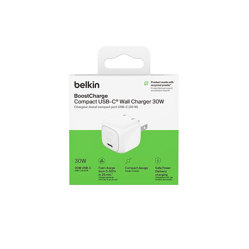 Belkin BoostCharge USB-C Wall Charger with 3.3 ft. Cable, 30W, White (WCA008dq1MWH-B6) image 1