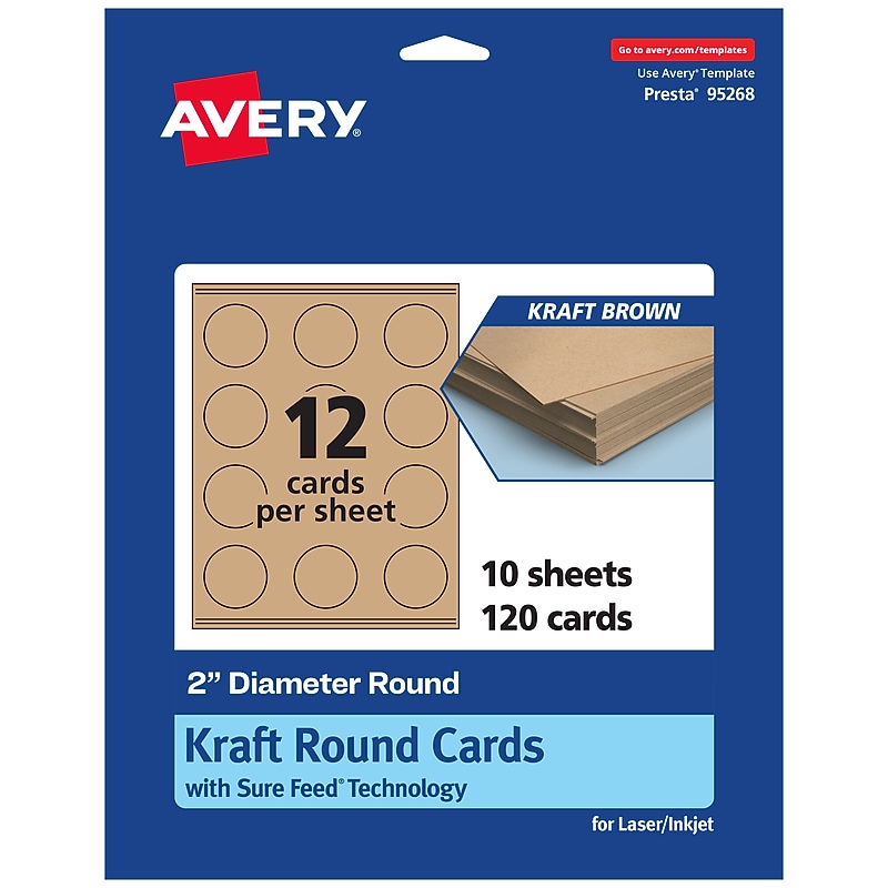 Avery Integrated Cards, 2" Dia., Matte Kraft Brown, 120/Pack (95268) image 1