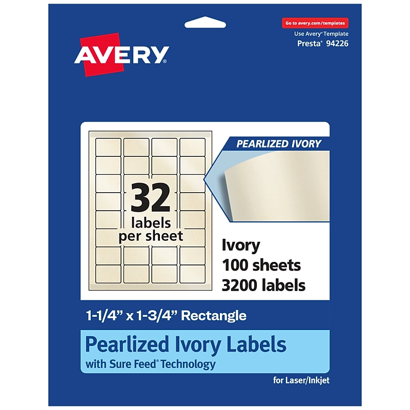 Avery Pearlized Ivory Rectangle Multipurpose Labels, 1.25" x 1.75", Ivory, 3200/Box (94226) image 1