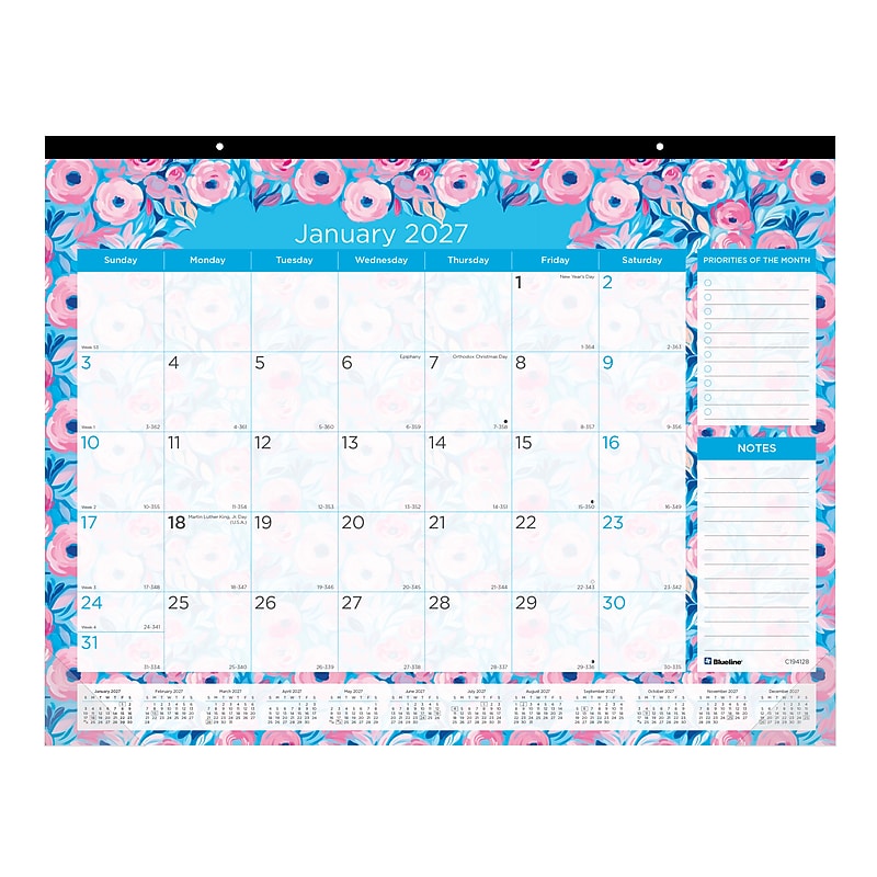 2027 Blueline Colorful Floral 22" x 17" Monthly Desk Pad Calendar (C194128-27) image 1