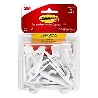 Command™ Small Utility Hook Mega Pack, White, 24 Hooks (17002-MPES)