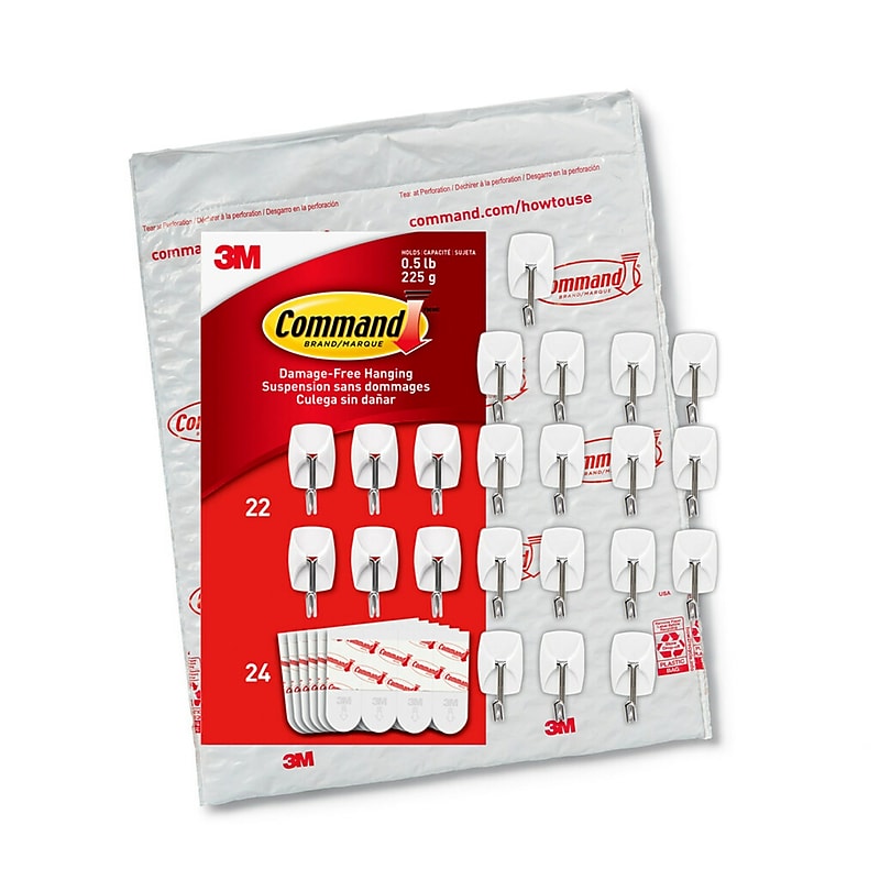 Command Small Wire Hooks, 0.5 lb., White, 22/Pack (17067-22NA) image 1