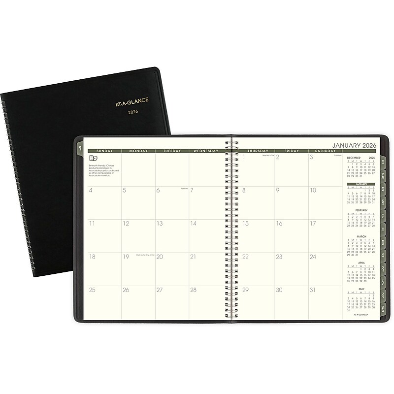 2026 AT-A-GLANCE Recycled 9" x 11" Monthly Planner, Faux Leather Cover, Black (70-260G-05-26) image 1