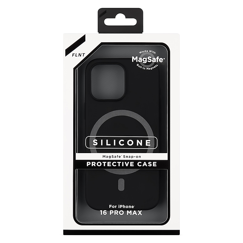 FLNT Silicone MagSafe Snap-On Protective Case for iPhone 16 PRO MAX, Shock Absorbing, Black (IC8062M-16X-BKA) image 1