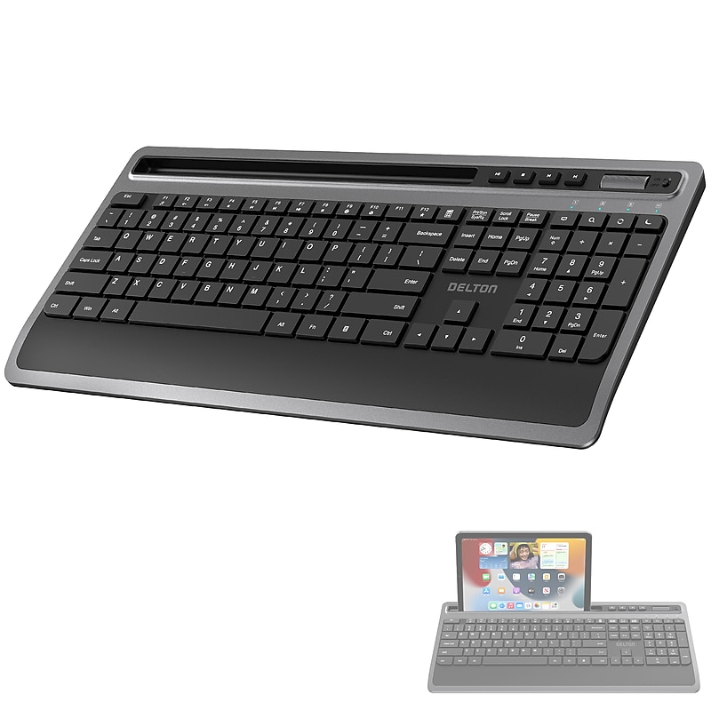 Delton T42 Wireless Ergonomic Computer Keyboard with Tablet Holder, Black (DKBT42-WB) image 1