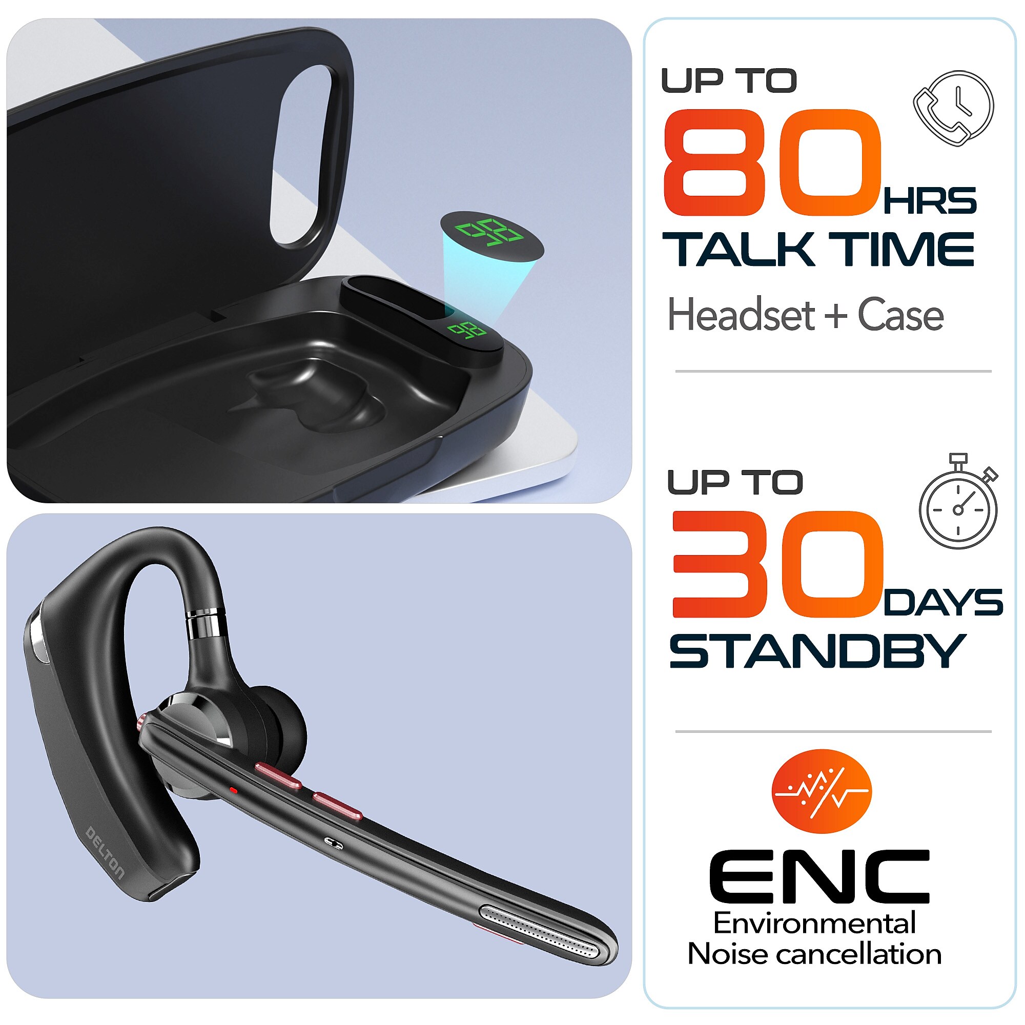 Delton 95X Wireless Noise Canceling MS Team Bluetooth Mono Headset & Charging Case, Black (DHB95X) Sansujyuku sansujyuku.com