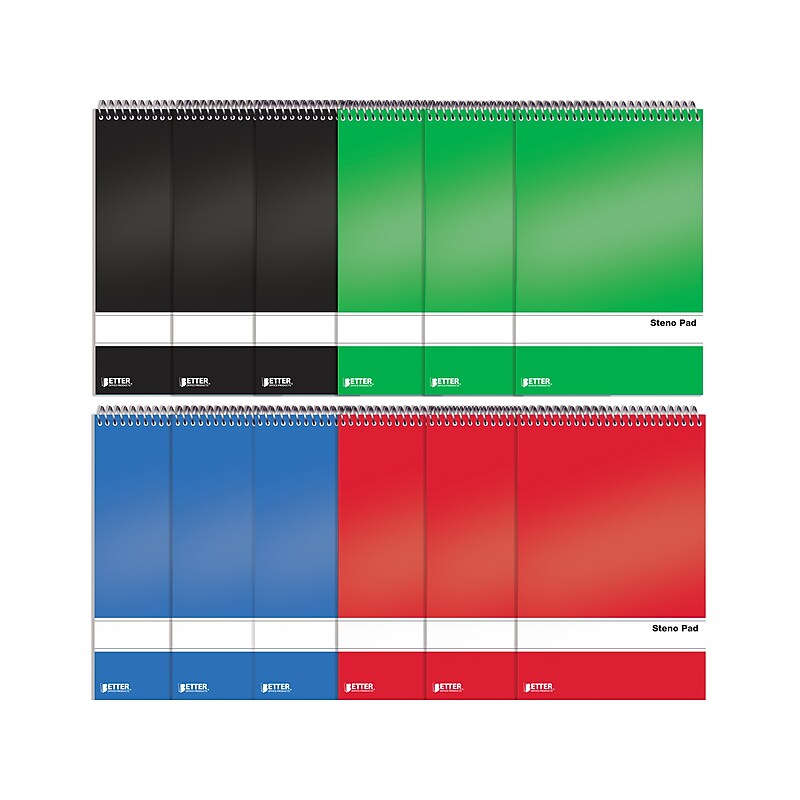 Better Office Steno Pad, 6" x 9", Gregg Ruled, Assorted Colors, 80 Sheets/Pad, 12 Pads/Pack (25812-12PK) image 1