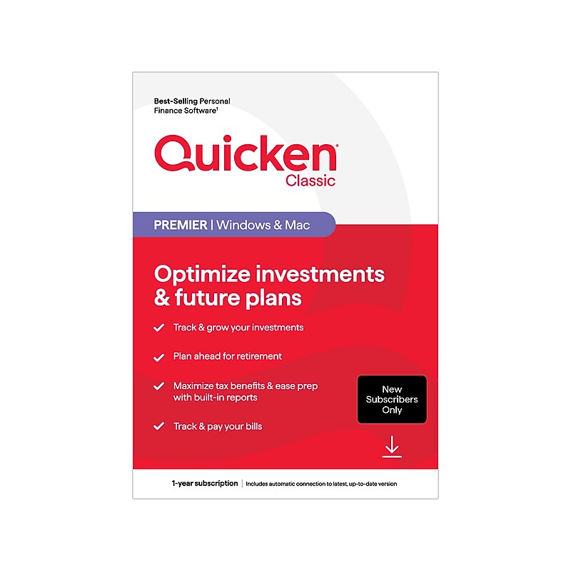 Quicken Classic Premier for New Subscribers Only, 1 User, Windows/Mac/Android/iOS, Download (170477) image 1