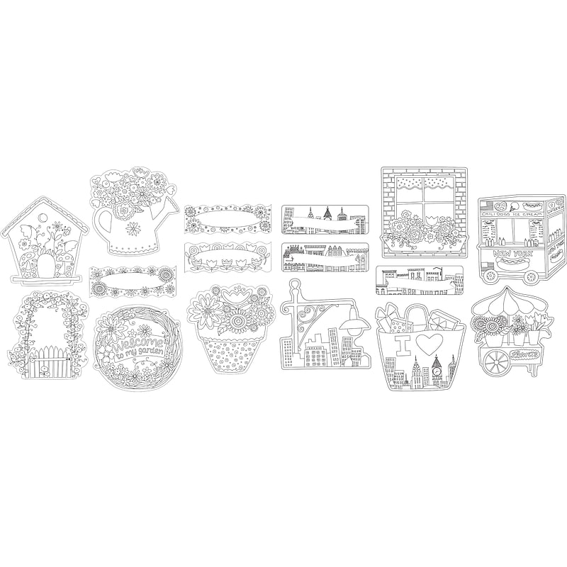 Barker Creek Color Me! Garden & City Double Sided Accent 2-Pack (2 designs), 72 Pieces/Set (BC3720) image 1